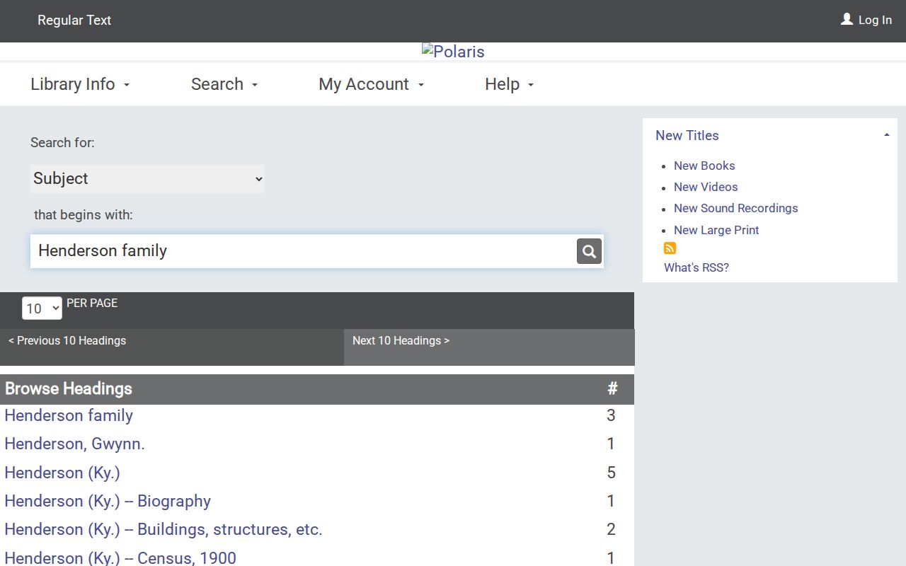 HCPL catalog browse for Henderson family and directory holdings