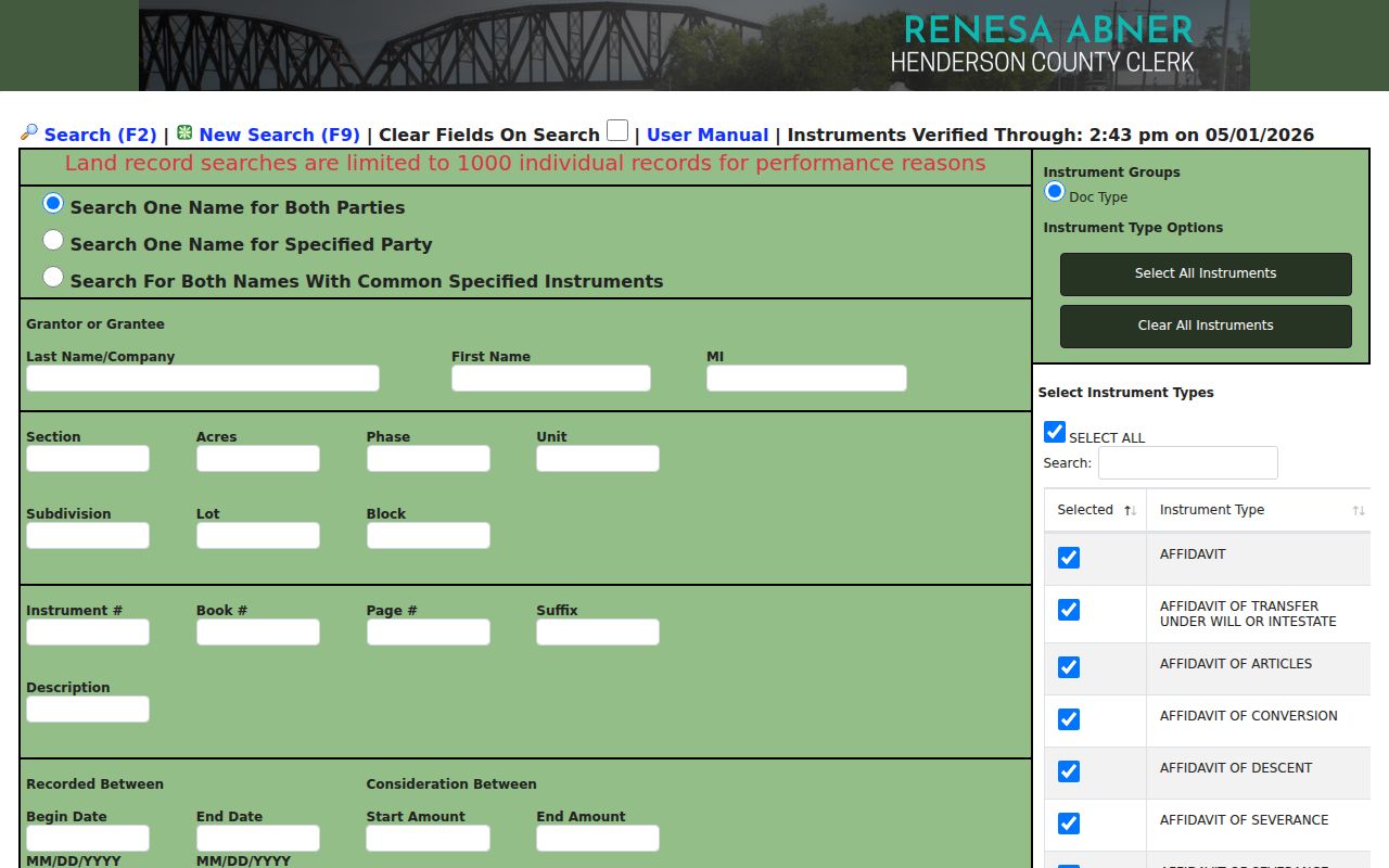 Henderson residents directory deed index search