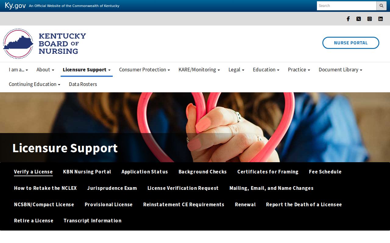 Kentucky Board of Nursing credential verification page for a Henderson name search
